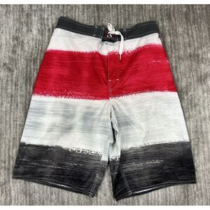 Arizona Jean Co Boys Large 14/16 Gray White Red Trunks‎ Boardshorts